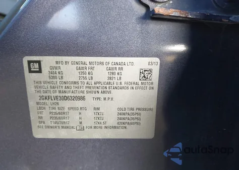 2013 GMC Terrain Slt-1 z USA, uszkodzony, nr VIN 2GKFLVE30D6320986